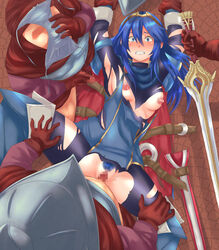 1girls blue_eyes blue_hair blue_panties blush breasts breasts_out censored clenched_teeth exposed_breasts falchion_(fire_emblem) female_pubic_hair fire_emblem fire_emblem_awakening gangbang gangrape hanemikakko long_hair lucina_(fire_emblem) medium_breasts nintendo nipples panties panties_on_face panties_on_head panty_sniffing pubic_hair pussy_cutout rape restrained small_breasts smell smelling sniffing_panties spread_legs sunset sweat tiara torn_clothes