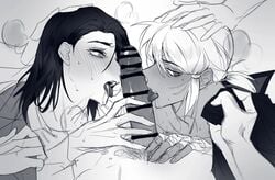 2others 3boys ambiguous_gender artist_request bar_censor big_penis black_hair blonde_hair blush breath breathing censored clothing danganronpa danganronpa_another dark-skinned_male dark_skin disembodied_hands erection fanganronpa fellatio foreskin foreskin_folds gay gay_sex gripping hand_on_head hands hands_on_penis human intact licking licking_penis looking_at_penis looking_away looking_to_the_side makunouchi_hajime male_only male_pov male_pubic_hair monochrome nervous oral oral_sex pale-skinned_male pale_skin panting penis retracted_foreskin sdra2 sketch smooth_skin super_danganronpa_another_2 sweat sweatdrop tongue tongue_out uncut veiny_penis yaoi yomiuri_nikei