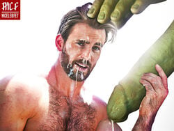 2boys beard biceps blonde_hair blue_eyes captain_america celebrity chris_evans cum cum_on_body facial gay huge_cock hulk hyper_penis male male/male male_only marvel mcf muscular pecs steve_rogers yaoi