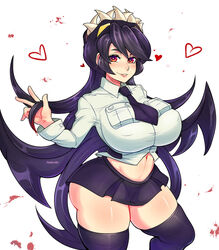 belly belly_button big_ass big_breasts big_thighs blood blood_in_hair blood_splatter blush filia_(skullgirls) happy heart huge_breasts large_breasts long_hair pinkkoffin red_eyes samson_(skullgirls) short_skirt skirt skullgirls smile teenage teenager thick thick_thighs thighhighs top_heavy voluptuous white_background wide_hips