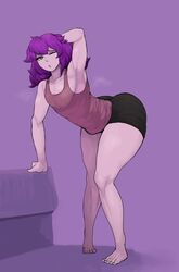 1boy arguraz big_ass big_butt bubble_ass bubble_butt femboy green_eyes long_hair long_legs male male_only purple_hair purple_skin riok_(arguraz) short_shorts tagme thick_thighs trap