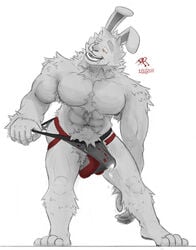 1boy 2020 abs anthro armpit_hair balls biceps bodily_fluids body_hair clothing dave_(duke_of_dangers) drooling duke_of_dangers_(artist) furry_only genital_fluids genitals hi_res hypnosis jockstrap lagomorph leporid long_ears male male_only mammal mind_control muscular muscular_anthro muscular_male navel nipples open_mouth pecs precum precum_through_clothing precum_through_underwear rabbit ringed_eyes saliva simple_background smile solo standing tenting torn_clothing underwear wet wet_clothing white_background