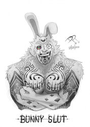 2020 anthro arm_tattoo biceps chest_tattoo dave_(duke_of_dangers) duke_of_dangers_(artist) facial_tattoo flexing furry_only hi_res hypnosis lagomorph leporid long_ears looking_at_viewer male mammal mind_control muscular muscular_anthro muscular_male pecs rabbit ringed_eyes simple_background solo tattoo tongue tongue_out tongue_tattoo white_background