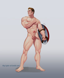 1boy abs biceps blonde_hair blue_eyes captain_america celebrity chris_evans cum gabo_artist hands-free male_only marvel military muscular nude pecs penis steve_rogers thick_thighs