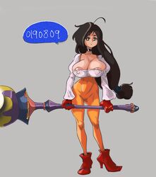 1girls big_breasts bimbo bodysuit breasts brown_eyes brown_hair choker color female final_fantasy final_fantasy_ix garnet_til_alexandros_xvii gigantic_breasts high_heel_boots high_heels huge_breasts large_breasts long_hair mungsaman princess red_gloves red_shoes royalty solo square_enix thigh_gap