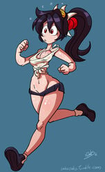 breasts dahs exercise filia_(skullgirls) loose_clothes no_bra no_panties oblivious running samson_(skullgirls) skullgirls