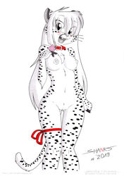 anthro blush breasts cheetah collar condom felid feline felis female furry_only genitals hair long_hair mammal nipples nude pussy ribbons sexual_barrier_device solo tirashanks_(artist) vanilla_(tirashanks)