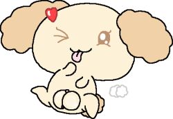 ;3 canine chibi chiffon_(cinnamoroll) cinnamoroll_(series) domestic_dog female female_only fur heart light_yellow_body light_yellow_fur one_eye_closed plump_labia puffy_maker pussy sanrio self_upload tagme tongue tongue_out watermark wink