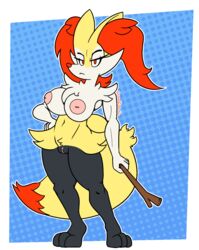 alpha_channel anthro areola big_breasts braixen breasts chest_tuft criminalbunnydraws digitigrade ear_tuft eyelashes female fur genitals halftone halftone_background hand_on_hip hi_res holding_object long_eyelashes looking_at_viewer multicolored_body multicolored_fur nintendo nipples pattern_background pink_areola pink_nipples pink_pussy pokémon_(species) pokemon pokemon_(species) pubes pussy red_eyes simple_background solo standing stick tail_tuft thick_thighs transparent_background tuft two_tone_tail video_games yellow_body yellow_fur