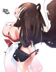 1girls animal_ears ass azur_lane big_ass big_breasts female looking_at_viewer looking_back naganami_(azur_lane) nekosu no_panties orange_eyes short_skirt simple_background skunk_girl solo