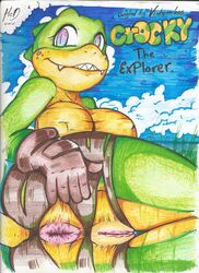 absurd_res anthro anus breasts crocodile crocodilian crocodylid female furry_only genitals green_body hi_res mcdave19 non-mammal_breasts pussy reptile scalie solo traditional_media_(artwork)