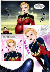 1boy 1girls age_difference ara_ara avengers avengers:_endgame blonde_hair breasts brown_hair busty captain_marvel carol_danvers charlesisanimeworld clothing color colored comic comic_page costume deviantart dialogue embarrassed english english_text erection happy hazel_eyes hourglass_figure marvel marvel_cinematic_universe marvel_comics mole mole_under_eye panel panels peter_parker short_hair smile smiling speech_bubble spider-man straight_hair superhero superheroine text voluptuous xkit69 you_got_something_for_me?