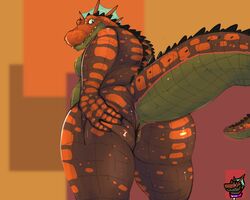 5:4 alligator alligatorid anthro anus ass belly chubby_cheeks crocodile crocodilian crocodylid freckles grizz_(croc) grizzledcroc hi_res male nude overweight overweight_anthro overweight_male raised_tail reptile scalie simple_background smile solo spread_butt spreading teeth thick_thighs