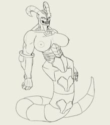 animal_humanoid anterior_nasal_aperture big_breasts breasts cybernetics cyborg demon doom female fours_(artist) hi_res horn humanoid lamia machine monster muscular_female reptile reptile_humanoid scalie scalie_humanoid skull_head snake_humanoid solo video_games whiplash_(doom)