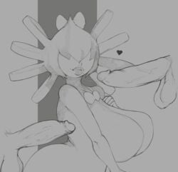 after_fellatio big_breasts breasts female gothitelle grayscale lips monochrome multiple_penises nintendo penis pokemon smo-ke smoxul