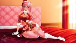 alternate_costume bangs bare_thighs bedroom bedroom_eyes blush christmas cleavage evil_grin femdom fire_emblem fire_emblem:_three_houses fire_emblem_heroes futa_only futanari gloves grin hat high_heels hilda_valentine_goneril large_breasts large_penis looking_at_viewer lying_on_side naughty_face nenerhea nintendo on_bed on_side penis pink_eyes pink_hair ribbon ribbon_around_penis santa_hat smile thick_thighs thighhighs