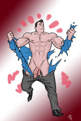 1boy abs biceps blue_eyes clark_kent dc male_only pecs penis stripping superman utenabaron