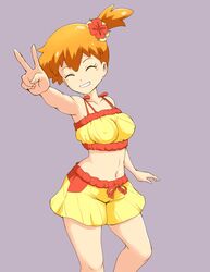 1girls belly blush breasts female female_only human human_only kasumi_(pokemon) legs misty_(pokemon) nintendo nipples orange_hair pokemon red_hair smile smiling solo solo_female tof v