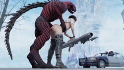 1girls 1male 3d ahe_gao anal anal_penetration anal_sex animated ass big_ass blender bob_cut boots bubble_butt capcom creepymotions deep_penetration demon devil_may_cry devil_may_cry_5 fury_(dmc) huge_ass human interspecies kalina_ann_(weapon) lady_(devil_may_cry) moaning monster mp4 police_car sound stockings tongue_out video