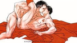 2boys abs batman batman_(series) biceps bruce_wayne clark_kent dc gay kingbirdkathy kissing male male/male male_only nude pecs scar superman superman_(series) uncensored yaoi