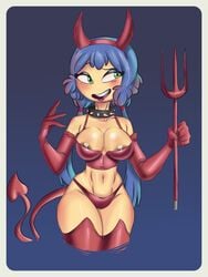 blue_hair devil devil_costume fnafhs fnafhs_z3ro usagi_(fnafhs) usagi_bon visible_nipples