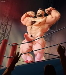 1boy avc2paper bara cum erect_penis erection flexing gay male male_only muscular public sooxand street_fighter thick_penis thick_thighs yaoi zangief