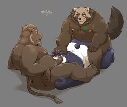 2020 absurd_res anal anthro ass belly blush brown_body brown_fur canid canine erection fur genitals giant_panda group group_sex hi_res jumperbear kemono male male/male male_only mammal mav_(deadly_kiten) moobs nipples overweight overweight_male penis raccoon_dog sex sihai's_legacy sitting suid suina sus_(pig) tanuki threesome ursid video_games visual_novel white_body white_fur wild_boar