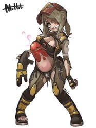 1girls biting_own_lip breasts cleavage clothing demon_girl doom female leaking muhut spread_legs torn_clothes undead wide_hips zombie_(doom)