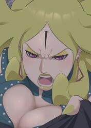 1girls angry big_breasts blonde_hair boruto:_naruto_next_generations breasts cleavage clothing delta_(boruto) earrings eeshin_(eishin5584) eyelashes fingernail_polish huge_breasts lipstick looking_at_viewer mouth_open nail_polish naruto naruto_(series) naruto_shippuden yellow_lipstick yellow_nails