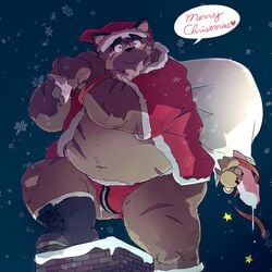 1:1 2020 anthro belly blush bodily_fluids brown_body brown_fur bulge canid canine canis christmas christmas_clothing christmas_headwear clothing dildo domestic_dog dumdum fur genital_fluids hat headgear headwear hi_res holidays kemono male male_only mammal navel night outside overweight overweight_male plushie precum santa_claus santa_hat scar sex_toy snow snowing tokyo_afterschool_summoners underwear video_games yasuyori