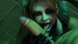 1boy 1girls 3d 3d_(artwork) batman_(series) big_penis blonde_hair blue_eyes cassie_cage cassie_quinn clown_girl clown_makeup dark_room dc dc_comics egirl eye_contact eyelashes eyeshadow female female_focus handjob harley_quinn_(cosplay) kneeling licking licking_penis light-skinned_male long_penis makeup mascara medium_breasts mortal_kombat mortal_kombat_11 multicolored_hair naughty_face oral pale_skin partial_male red_lipstick seductive seductive_eyes seductive_smile slim smile smuttilo tongue tongue_out twintails