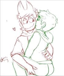 ass_shot edd_(eddsworld) eddsworld hearts hoodie male male_only on_lap tord_(eddsworld)