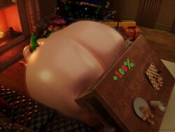 3d ahe_gao blender bottomless breast_enlargement breast_expansion breasts_bigger_than_body christmas christmas_tree eyewear female fireplace gigantic_breasts glasses growth hyper hyper_breasts large_breasts mei_(overwatch) overwatch sweater vanasmut