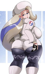 aroused ass ass_grab behind big_ass big_breasts big_butt blue_eyes boots breasts butt_crack clothed earrings female_only from_behind gloves hair_streak hand_on_ass hat holding_ass huge_ass huge_breasts huge_butt leggings long_hair melony_(pokemon) milf mommy mother nintendo pokemon pokemon_ss rear_view scarf shorts silver_hair solo_female sonson-sensei sweater thick_thighs thighs tight_clothing white_hair white_sweater wide_hips