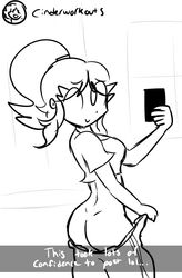 ass cinder_(cookiestar456) cookiestar456 embarrassed mirror pants_down ponytail selfie snapchat social_media text