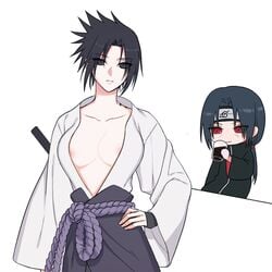 1girls akatsuki akatsuki_(naruto) areolae black_eyes black_hair breasts clothing cursed_seal female looking_at_viewer naruto naruto_shippuden red_eyes rule_63 sasuke_uchiha sasuko tagme uchiha_itachi