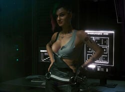 2020 3d breasts cd_projekt_red cybernetics cyberpunk cyberpunk_(series) cyberpunk_2077 female judy_alvarez nipples rastifan shiny_skin solo tattoos the_mox