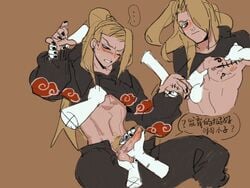 akatsuki_(naruto) blonde_hair blush deidara erection gay hands long_hair male male_only masturbation nail_polish naruto naruto_shippuden penis pubic_hair uncensored yaoi