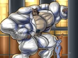 abs anthro biceps diane_foxington furry hyper hyper_balls hyper_genitalia hyper_muscles hyper_penis hyper_testicles male male_focus male_only mr._wolf_(the_bad_guys) muscle muscles muscular muscular_arms muscular_ass muscular_back muscular_legs muscular_male muscular_thighs nipples pecs penis_on_chest penis_on_pecs poodledoodles the_bad_guys veins veiny_penis wolf