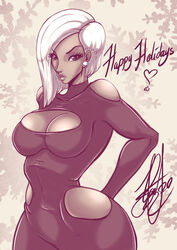 1girls adrena_lynn artist_signature breasts busty christmas cleavage cleavage_cutout clothing curvy digital_media_(artwork) disney disney_channel ear_piercing earrings eyelashes happy_holidays heart henrik-drake hhammerh hips hourglass_figure kim_possible large_breasts lips looking_at_viewer piercing rsahnp short_hair signature snowflake supervillain thick_lips upper_body villain voluptuous wide_hips