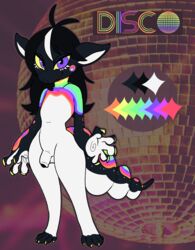 1boy 2020 5_fingers 5_toes anthro disco_(kawaiigeek) femboy gay gecko geek_illustrations girly hi_res kawaiigeek lizard male model_sheet multicolored_body purple_eyes rainbow_body reference_image reptile scalie small_penis solo yellow_sclera