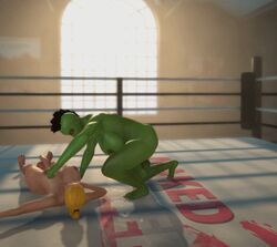 3d animated foreskin futa_on_futa futanari light-skinned_futanari light_skin naked_fighter_3d nude orc orc_futanari penis wrestling