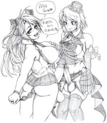 2futas areolae art ass azur_lane balls big_nipples breasts buttplug clothed clothing dialogue duo embarrassed frottage futa_only futanari greyscale highres huge_balls huge_cock large_breasts miniskirt monochrome nipple_tweak nipples partially_clothed penis penis_size_comparison penis_size_difference penises_touching prinz_eugen_(azur_lane) short_hair size_difference speech_bubble text thighhighs xnuesanx z23_(azur_lane)