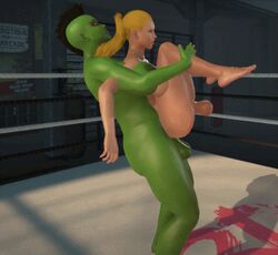 3d animated foreskin futa_on_futa futanari light-skinned_futanari light_skin naked_fighter_3d nude orc orc_futanari penis wrestling