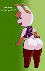 animal_crossing ass big_ass brown_hair bubble_butt freepancakes nintendo rabbit stockings text tiffany_(animal_crossing) white_fur