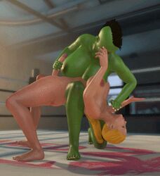 3d animated foreskin futa_on_futa futanari light-skinned_futanari light_skin naked_fighter_3d nude orc orc_futanari penis wrestling