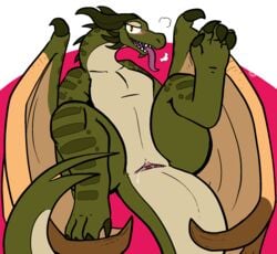 alpha_channel animal_genitalia blush bodily_fluids cloaca dragon female feral genital_fluids genitals hi_res horizontal_cloaca inviting lying nude on_back reptile scalie selara solo tong tongue tongue_out trout_(artist) wyvern