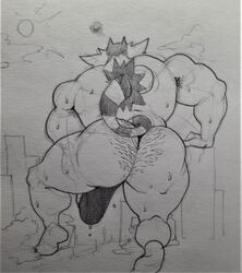 1boy 1male anthro ass balls big_ass big_bulge big_butt bobthetanuki bulge extrasizedbob feline furry furry_only game_freak hairy_armpits hairy_ass hairy_butt incineroar macro male male_only monochrome muscle muscles muscular muscular_arms muscular_back muscular_legs muscular_male penis pokemon pokemon_(species) pokemon_sm precum solo solo_male tail