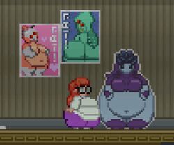 2girls animated bbw fat floran glasses human morbidly_obese multiple_girls obese pixel slap slapping starbound tagme