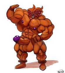 abs balls biceps big_balls big_muscles big_penis egyptian erection exodia_the_forbidden_one flexing genitals hi_res huge_balls huge_cock huge_muscles humanoid humanoid_genitalia humanoid_penis hyper hyper_muscles konami male muscular muscular_humanoid muscular_male nipples not_furry nude pecs penis purple_nipples shackles simple_background solo standing teeth undead uniparasite white_background yu-gi-oh!